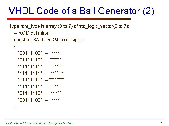 VHDL Code of a Ball Generator (2) type rom_type is array (0 to 7)