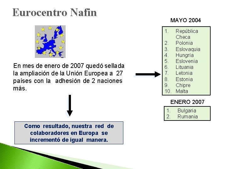Eurocentro Nafin MAYO 2004 1. En mes de enero de 2007 quedó sellada la