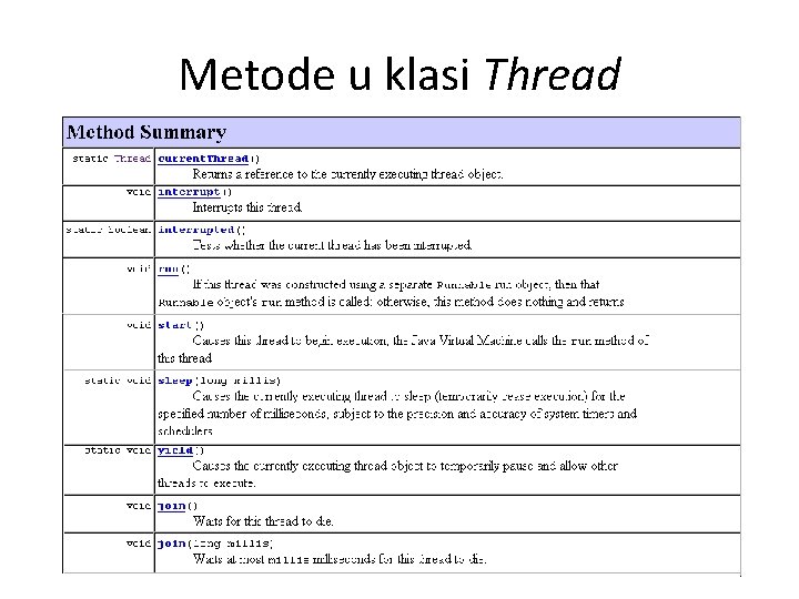 Metode u klasi Thread Metode u klasi Thread