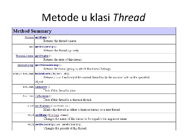 Metode u klasi Thread Metode u klasi Thread