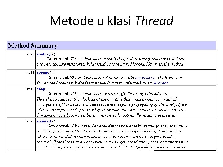 Metode u klasi Thread 