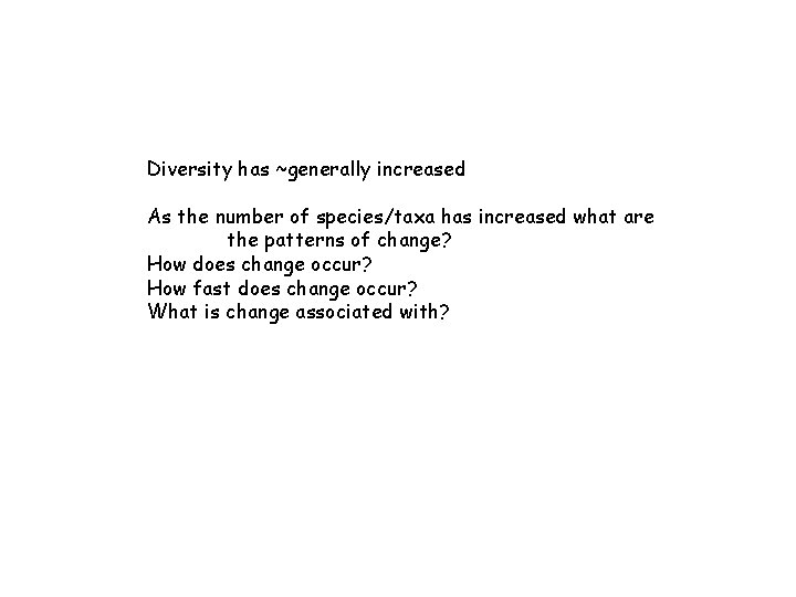 Diversity has ~generally increased As the number of species/taxa has increased what are the