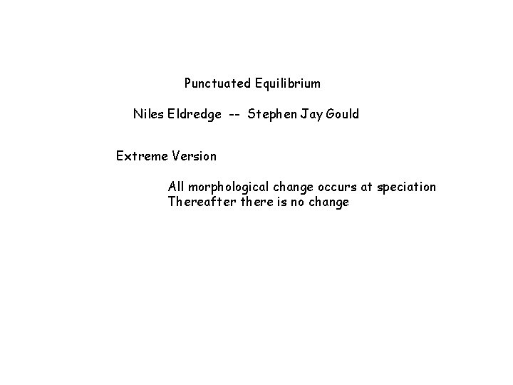 Punctuated Equilibrium Niles Eldredge -- Stephen Jay Gould Extreme Version All morphological change occurs
