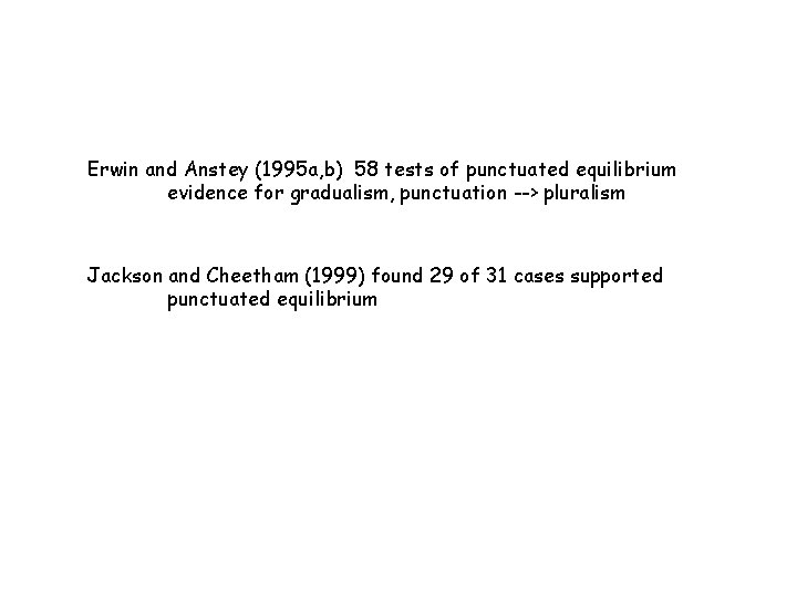 Erwin and Anstey (1995 a, b) 58 tests of punctuated equilibrium evidence for gradualism,