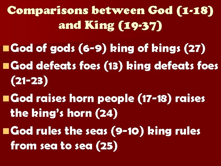 Comparisons between God (1 -18) and King (19 -37) n God of gods (6