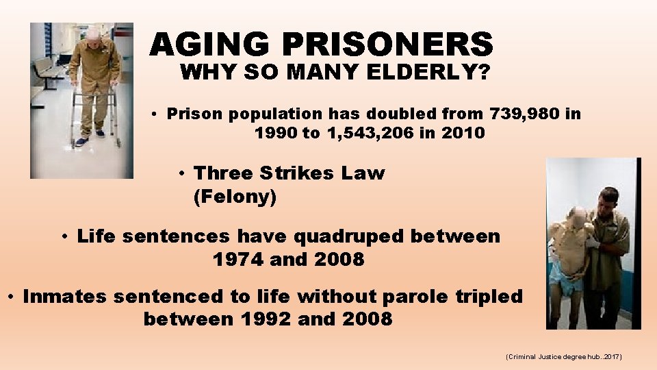 AGING PRISONERS WHY SO MANY ELDERLY? • Prison population has doubled from 739, 980