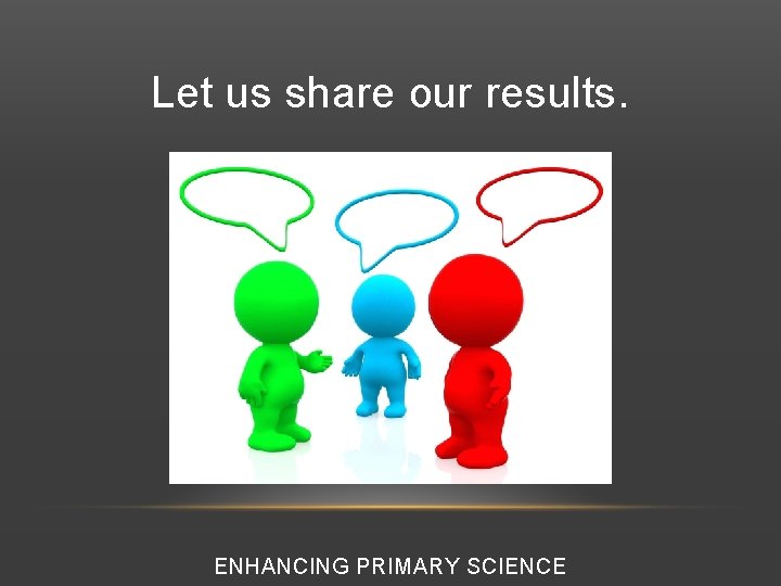 Let us share our results. ENHANCING PRIMARY SCIENCE 