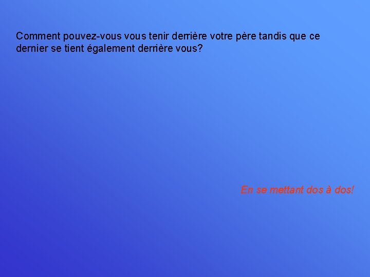 Comment pouvez-vous tenir derrière votre père tandis que ce dernier se tient également derrière