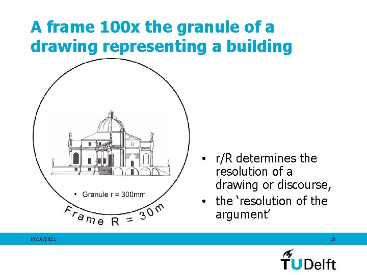 A frame 100 x the granule of a drawing representing a building • r/R