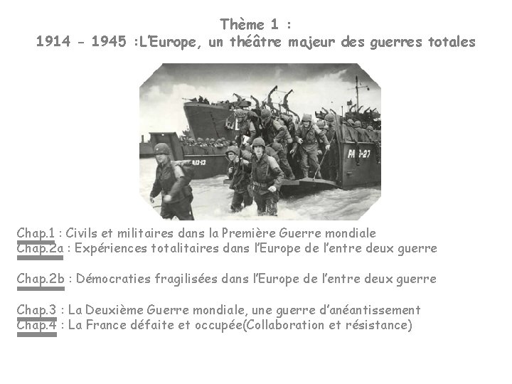 Thème 1 : 1914 - 1945 : L’Europe, un théâtre majeur des guerres totales