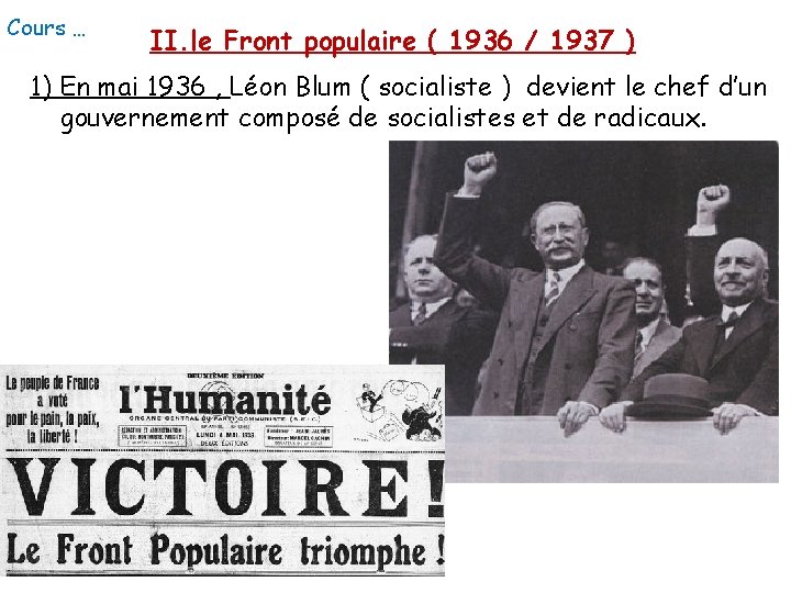 Cours … II. le Front populaire ( 1936 / 1937 ) 1) En mai