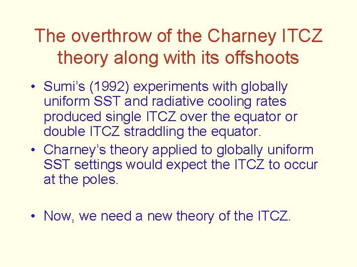 The overthrow of the Charney ITCZ theory along with its offshoots • Sumi’s (1992)