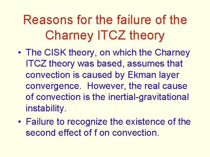 Reasons for the failure of the Charney ITCZ theory • The CISK theory, on