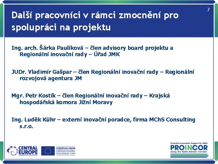 Další pracovníci v rámci zmocnění pro spolupráci na projektu Ing. arch. Šárka Paulíková –