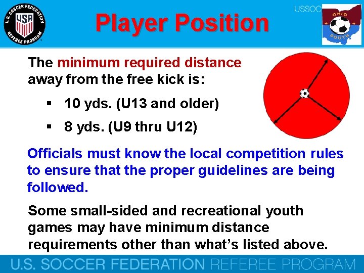 Player Position The minimum required distance away from the free kick is: § 10