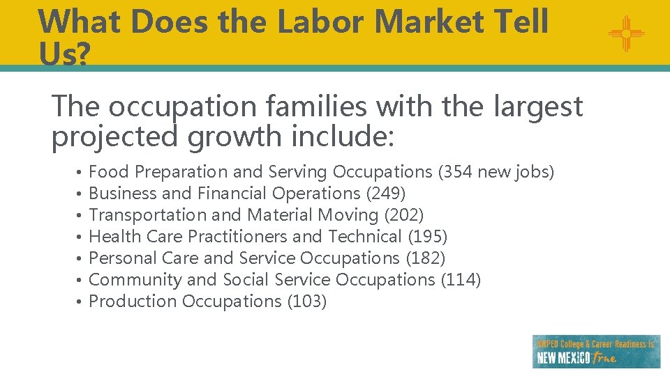 What Does the Labor Market Tell Us? The occupation families with the largest projected