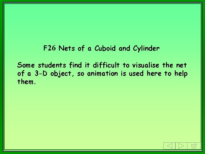 F 26 Nets of a Cuboid and Cylinder Some students find it difficult to