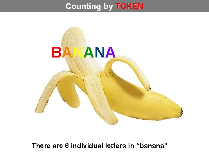 Counting by TOKEN BANANA There are 6 individual letters in “banana” 