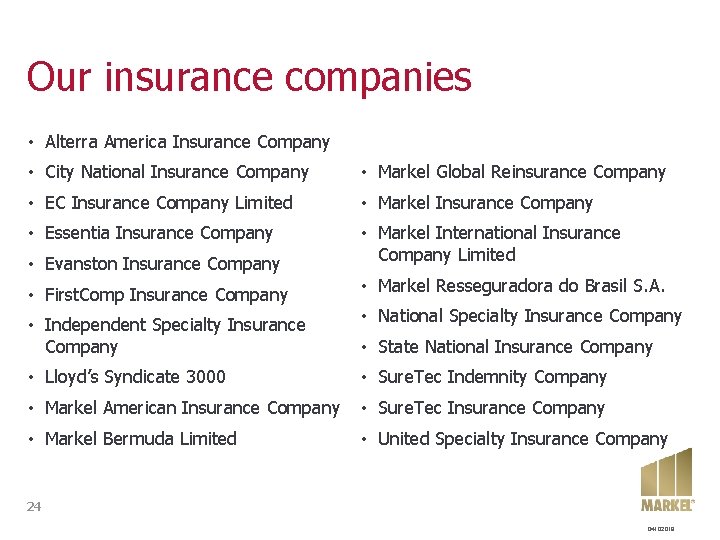 Our insurance companies • Alterra America Insurance Company • City National Insurance Company •
