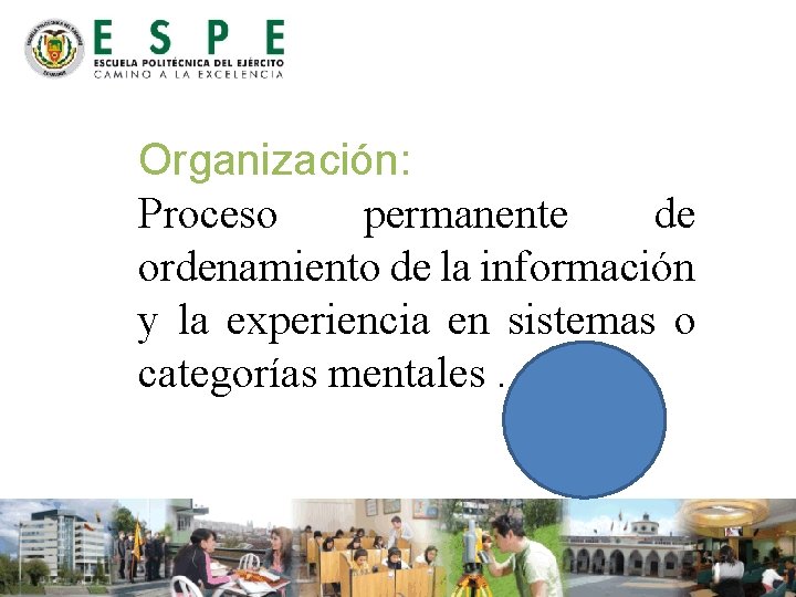 Organización: Proceso permanente de ordenamiento de la información y la experiencia en sistemas o