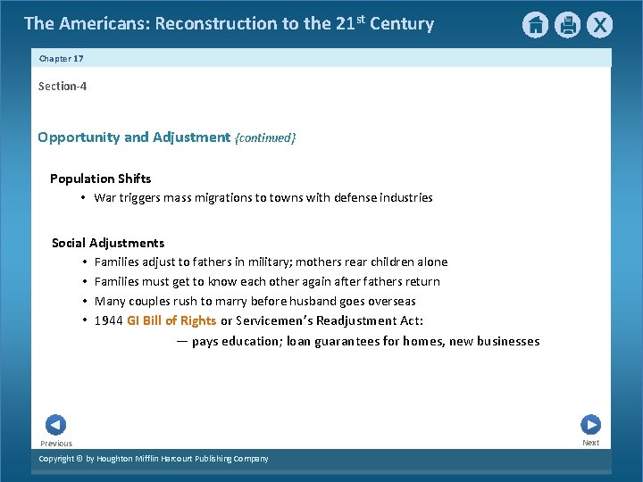 The Americans: Reconstruction to the 21 st Century Chapter 17 Section-4 Opportunity and Adjustment