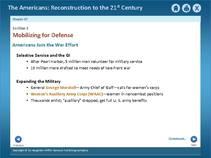 The Americans: Reconstruction to the 21 st Century Chapter 17 Section-1 Mobilizing for Defense