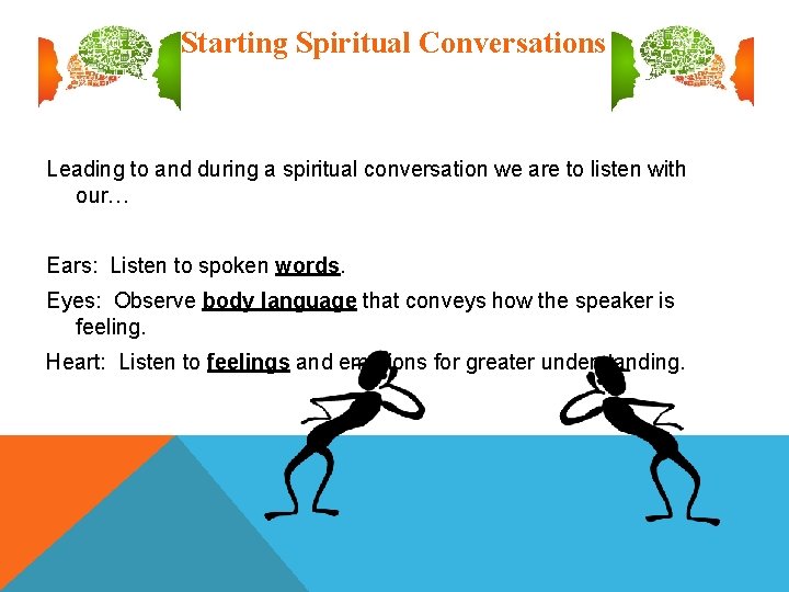 Starting Spiritual Conversations Leading to and during a spiritual conversation we are to listen