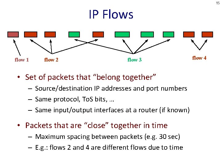 15 IP Flows flow 1 flow 2 flow 3 • Set of packets that