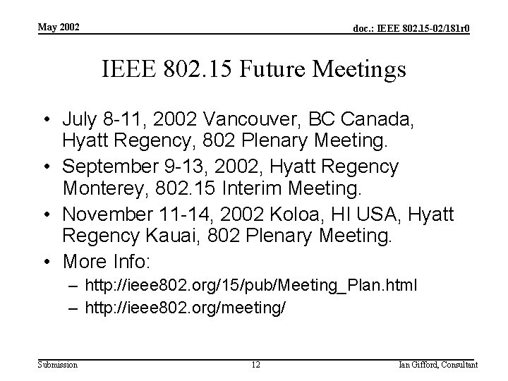 May 2002 doc. : IEEE 802. 15 -02/181 r 0 IEEE 802. 15 Future