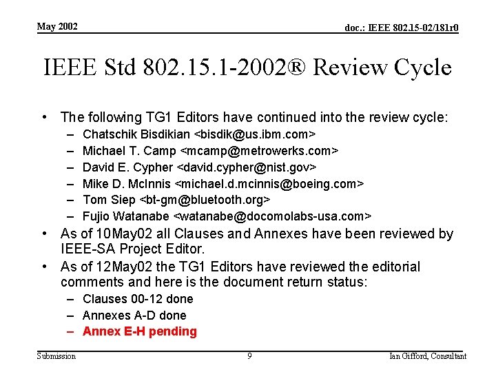 May 2002 doc. : IEEE 802. 15 -02/181 r 0 IEEE Std 802. 15.