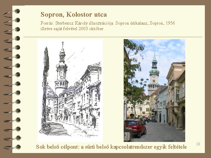 Sopron, Kolostor utca Forrás: Sterbencz Károly illusztrációja. Sopron útikalauz, Sopron, 1956 illetve saját felvétel