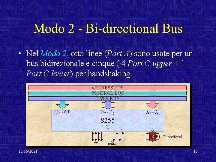 Modo 2 - Bi-directional Bus • Nel Modo 2, otto linee (Port A) sono