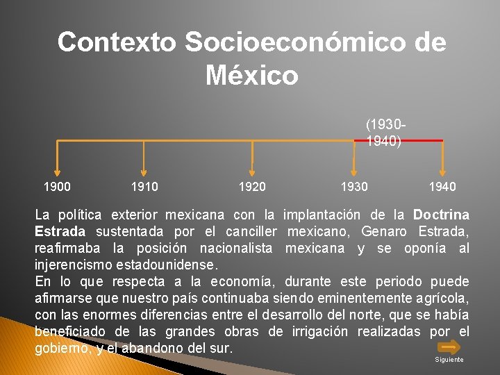 Contexto Socioeconómico de México (19301940) 1900 1910 1920 1930 1940 La política exterior mexicana