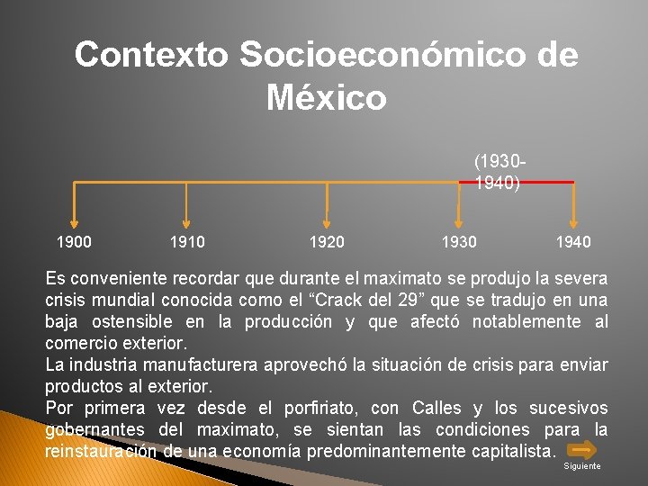Contexto Socioeconómico de México (19301940) 1900 1910 1920 1930 1940 Es conveniente recordar que