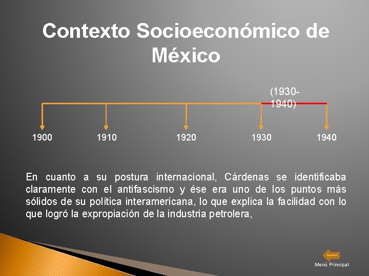 Contexto Socioeconómico de México (19301940) 1900 1910 1920 1930 1940 En cuanto a su
