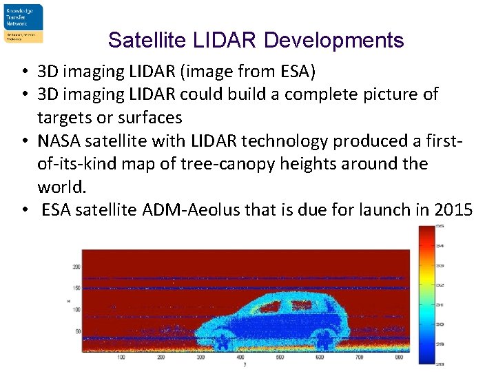 Satellite LIDAR Developments • 3 D imaging LIDAR (image from ESA) • 3 D