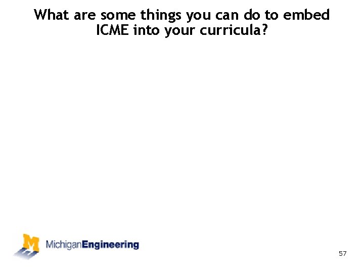 What are some things you can do to embed ICME into your curricula? 57