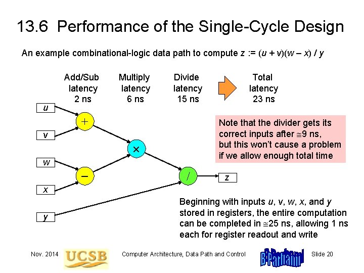 13. 6 Performance of the Single-Cycle Design An example combinational-logic data path to compute