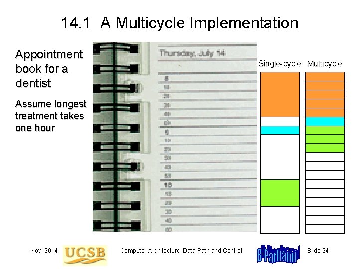 14. 1 A Multicycle Implementation Appointment book for a dentist Single-cycle Multicycle Assume longest