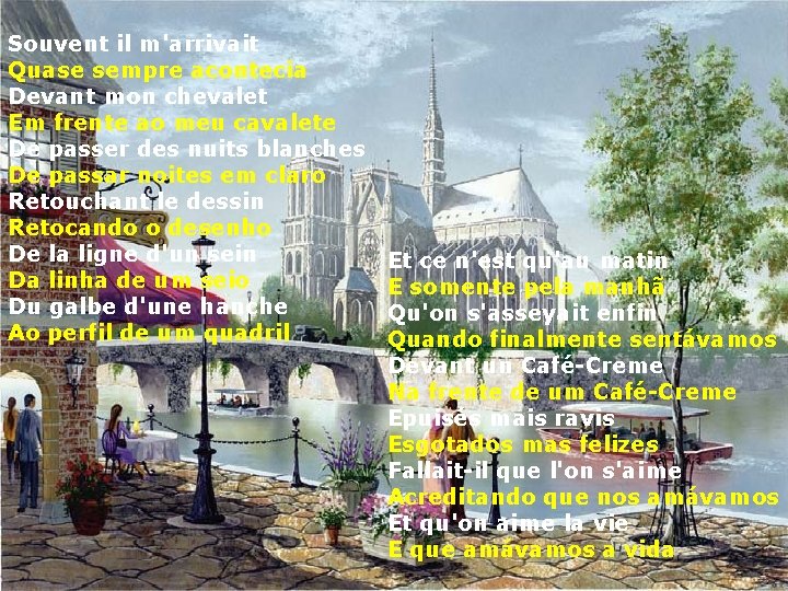 Souvent il m'arrivait Quase sempre acontecia Devant mon chevalet Em frente ao meu cavalete