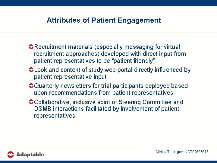 Attributes of Patient Engagement Recruitment materials (especially messaging for virtual recruitment approaches) developed with