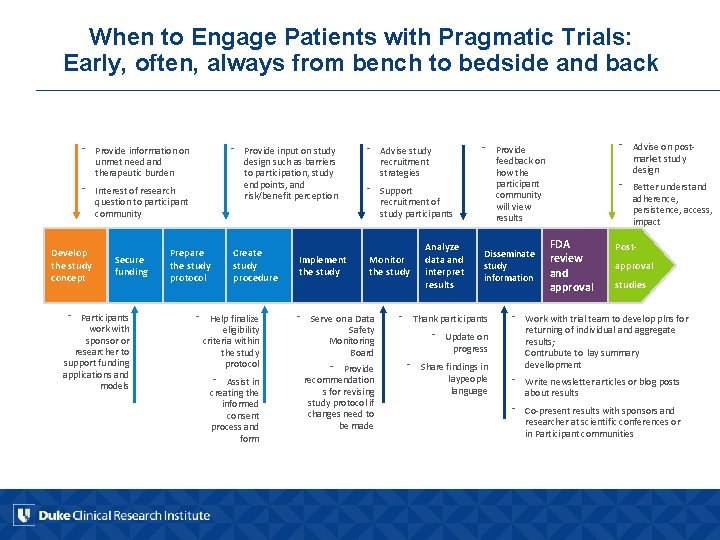 When to Engage Patients with Pragmatic Trials: Early, often, always from bench to bedside