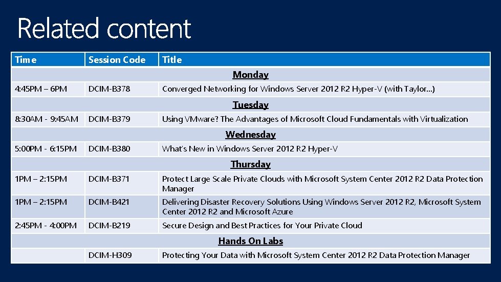 Time Session Code Title Monday 4: 45 PM – 6 PM DCIM-B 378 Converged