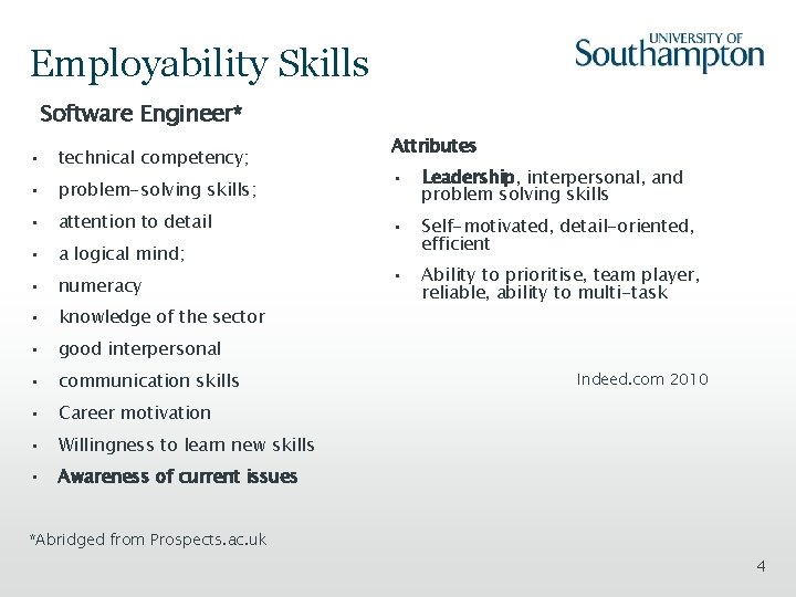 Employability Skills Software Engineer* • technical competency; • problem-solving skills; • attention to detail