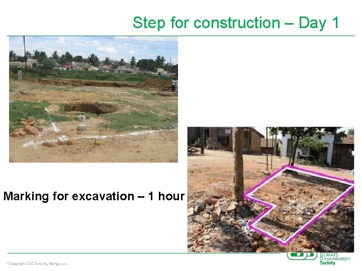 Step for construction – Day 1 Marking for excavation – 1 hour 