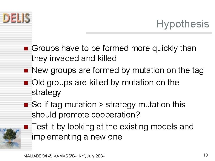 Hypothesis Groups have to be formed more quickly than they invaded and killed New Hypothesis Groups have to be formed more quickly than they invaded and killed New