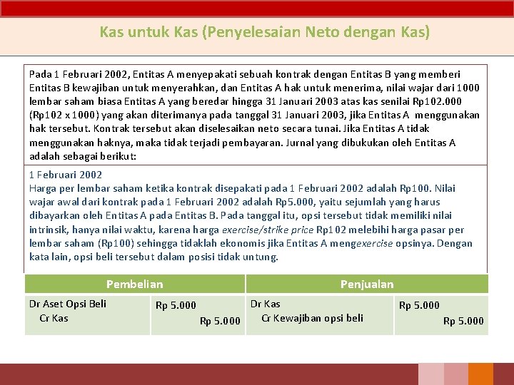 Kas untuk Kas (Penyelesaian Neto dengan Kas) Pada 1 Februari 2002, Entitas A menyepakati Kas untuk Kas (Penyelesaian Neto dengan Kas) Pada 1 Februari 2002, Entitas A menyepakati