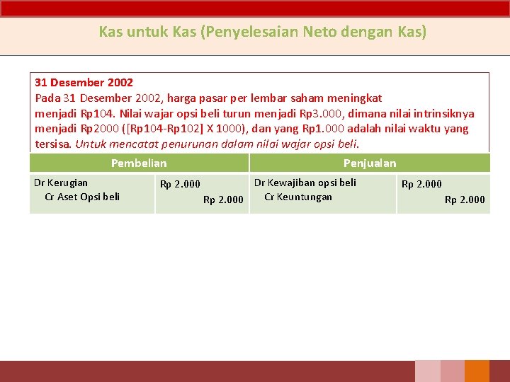 Kas untuk Kas (Penyelesaian Neto dengan Kas) 31 Desember 2002 Pada 31 Desember 2002,