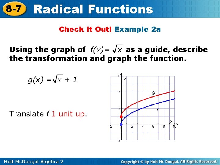 8 -7 Radical Functions Check It Out! Example 2 a Using the graph of