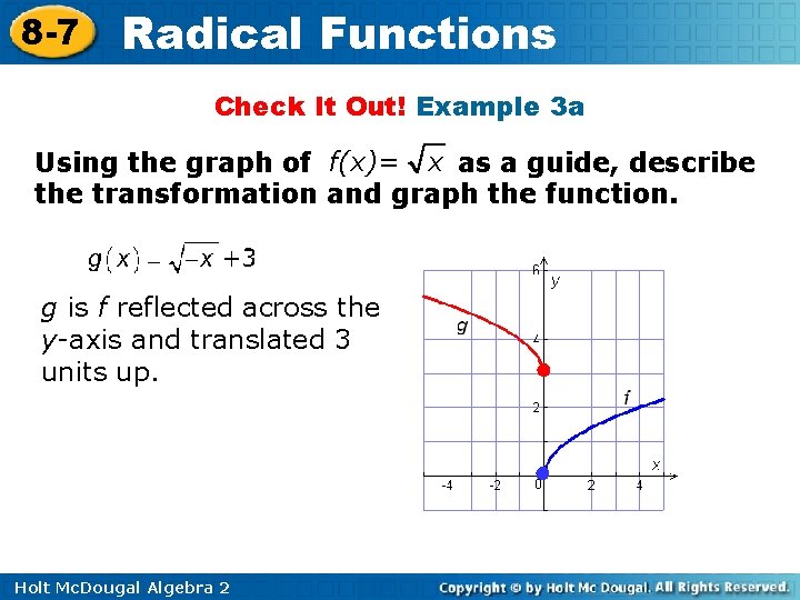 8 -7 Radical Functions Check It Out! Example 3 a Using the graph of